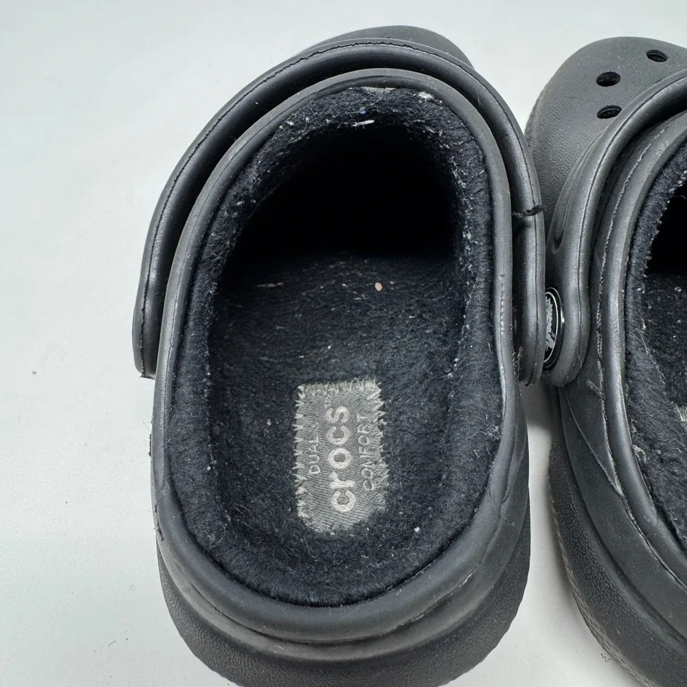 Crocs Shoes Black Fuzzy Lined Classic Clog Slip On Warm Shoes Toddlers Size C6